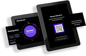 A photo of CUSTOMtronics' Simplify Employee & Guest Management check-in system, featuring a sleek touchscreen display and user-friendly interface.