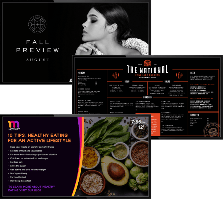Collage of visually compelling digital signage layouts, showcasing diverse brand promotions and creative campaigns for an impactful customer experience.
