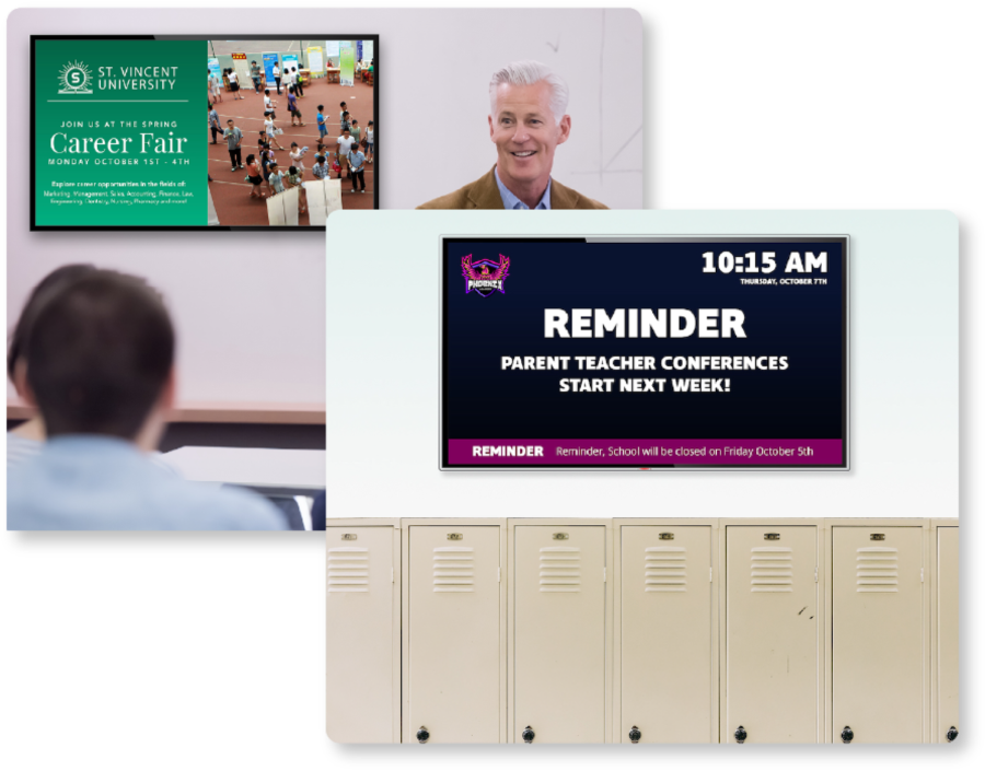 CUSTOMtronics education digital signage with event reminders, announcements, and school-wide updates.