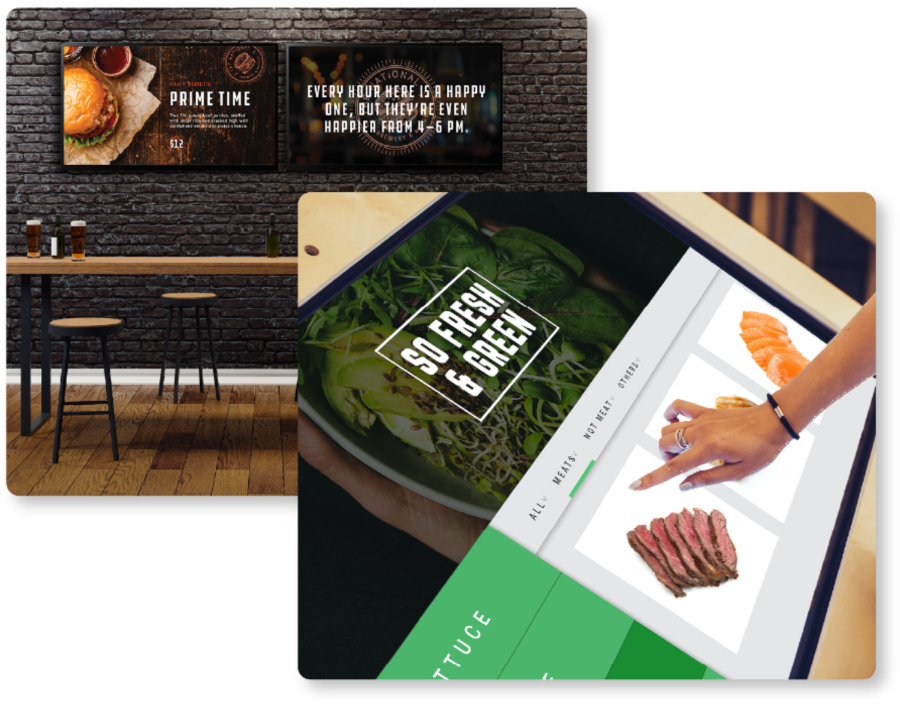 CUSTOMtronics restaurant digital signage highlighting dynamic menu boards and promotional offers.