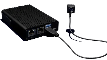 Compact digital signage player with an AI-enabled camera for foot traffic, demographic, and viewer engagement analytics.