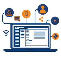 Isometric illustration featuring a digital control panel, showing customized media management tools for seamless integration of audio, visuals, and interactive content in a store environment.